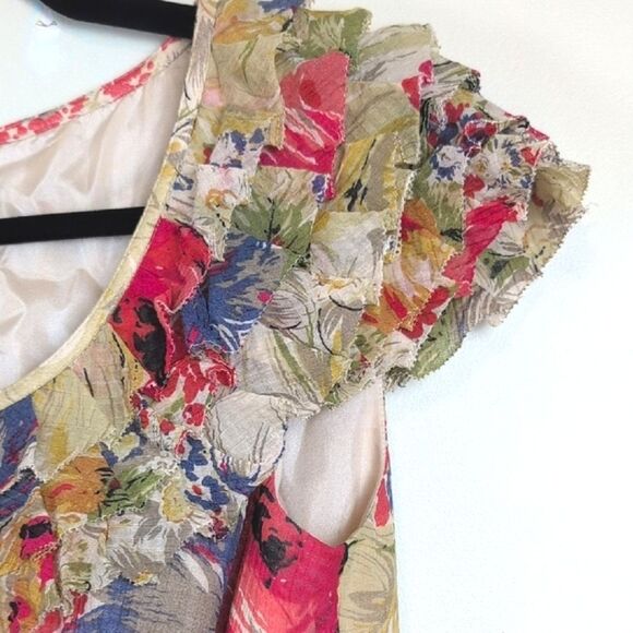 Kay Unger New York Floral Tiered Cap Sleeve Gathered Skirt Dress Retro Feminine - Picture 3 of 13